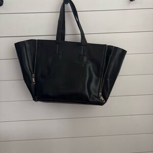 ZaraWomen Black Leather Shoulder Bag or Tote with‎ Gold Hardware